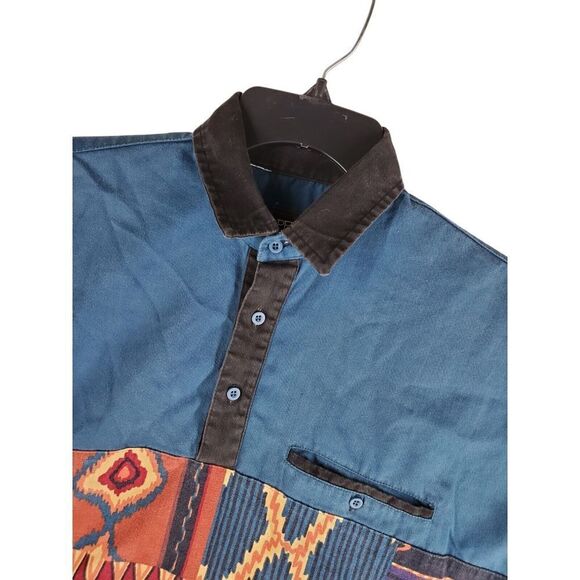 Vtg Roper Aztec Polo Pullover Shirt LS Mens XL Teal Blue Western Rodeo Boxy - Picture 4 of 9